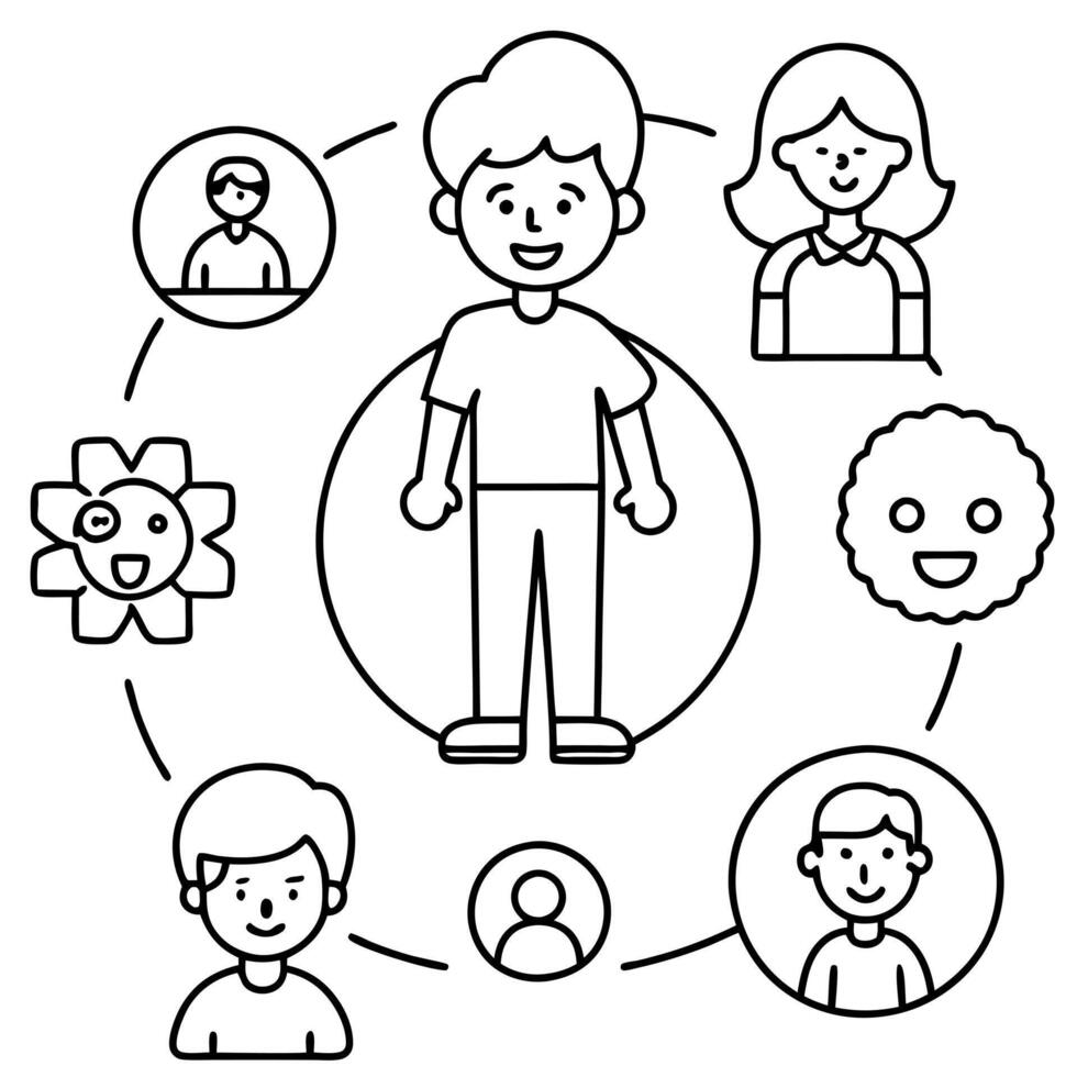 social skills development, illustration line art vector