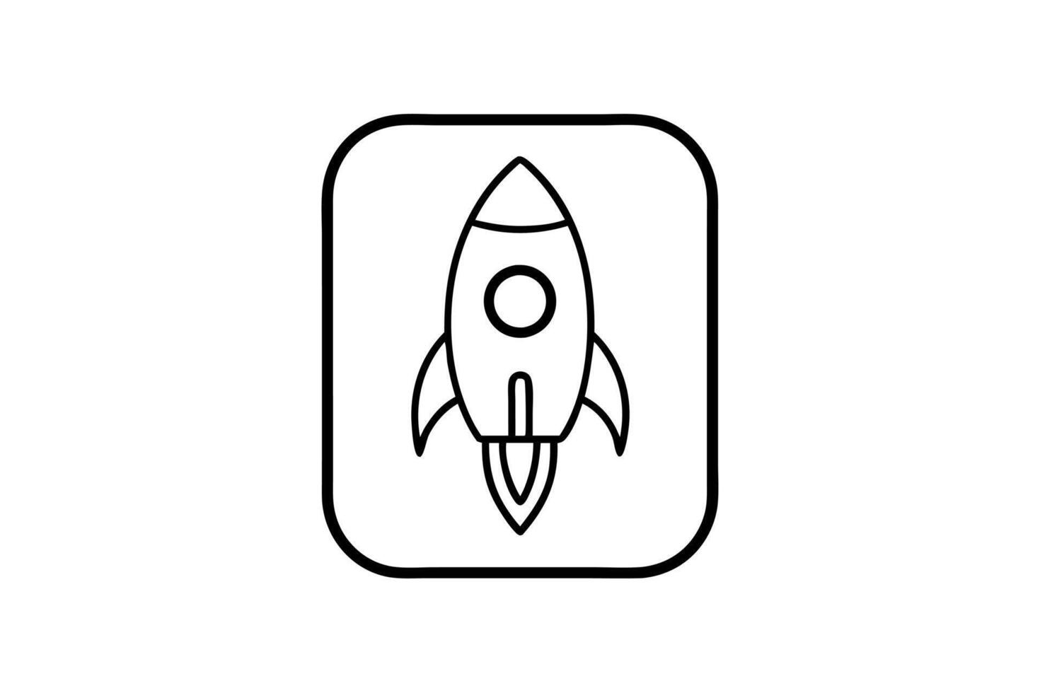 cartoon rocket ship app icon with a white background, illustration line art vector