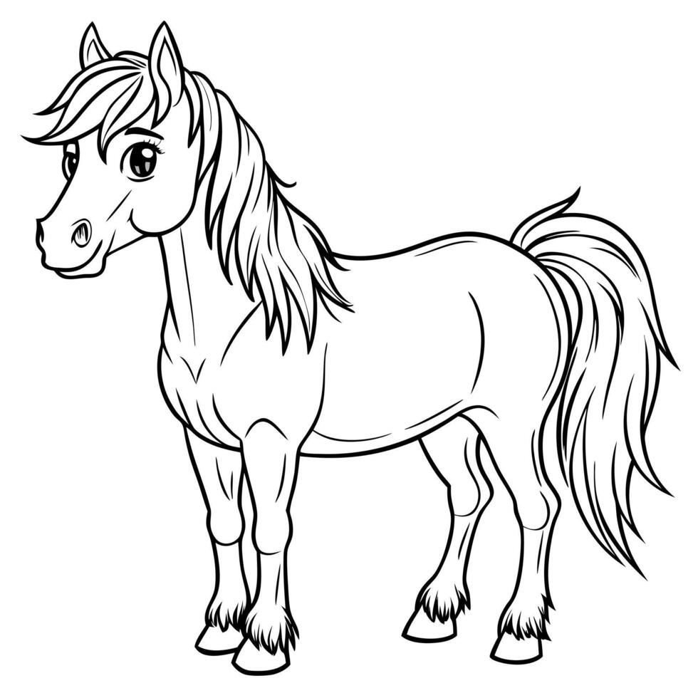 childrens coloring horse, illustration line art vector