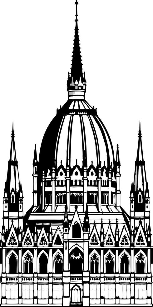 draw the roof of hungarian parliament, illustration line art vector
