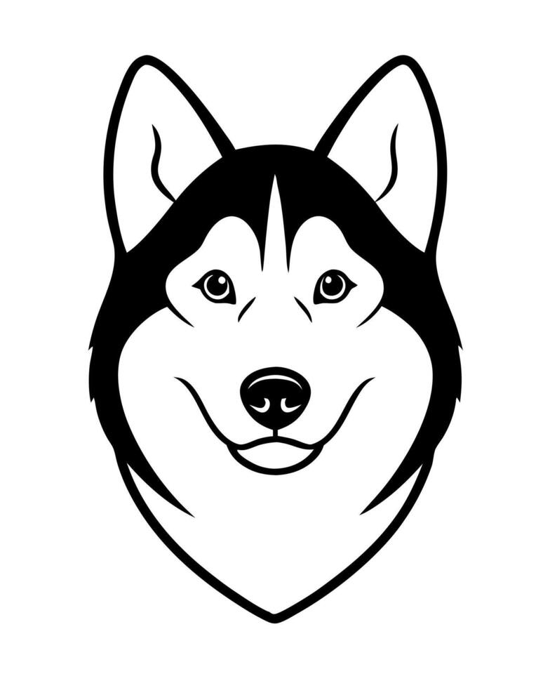 alaskian malamute dog entire head front view, illustration line art vector
