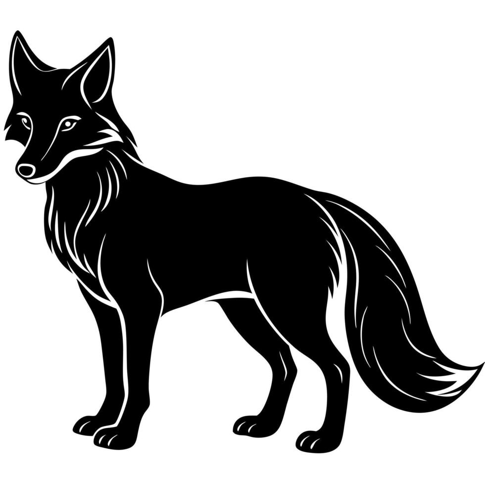 black fox silhouette illustration, solid white background, illustration line art vector