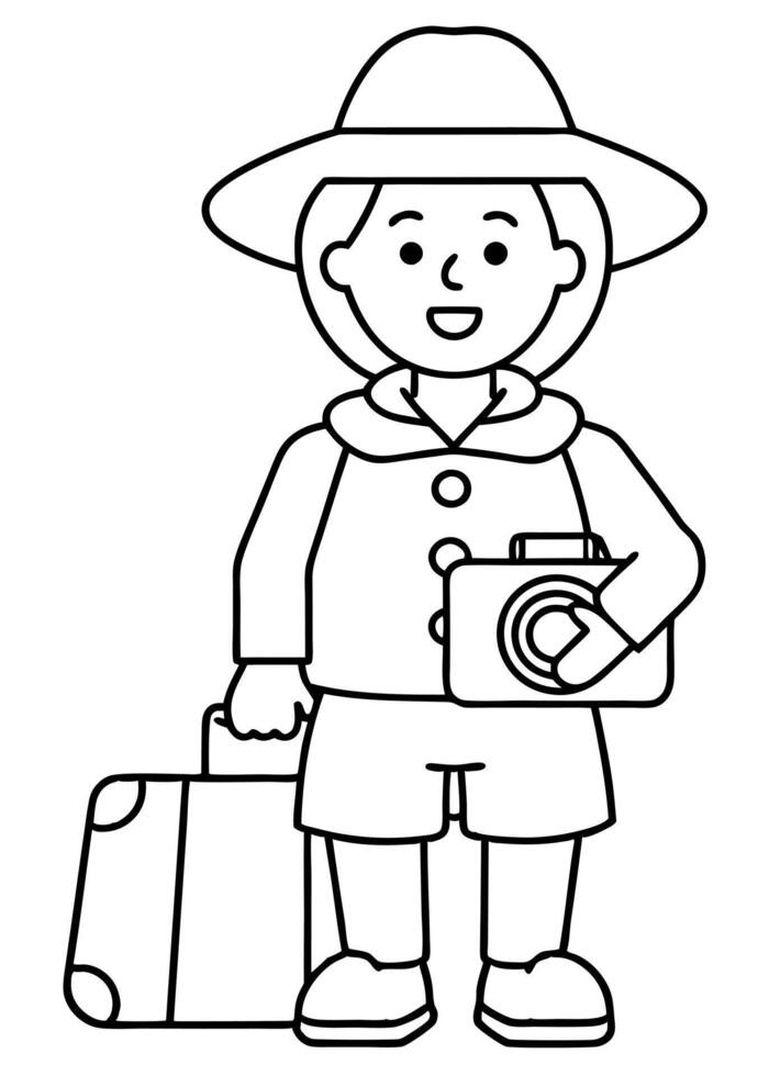coloring what does a tourist need, illustration line art vector