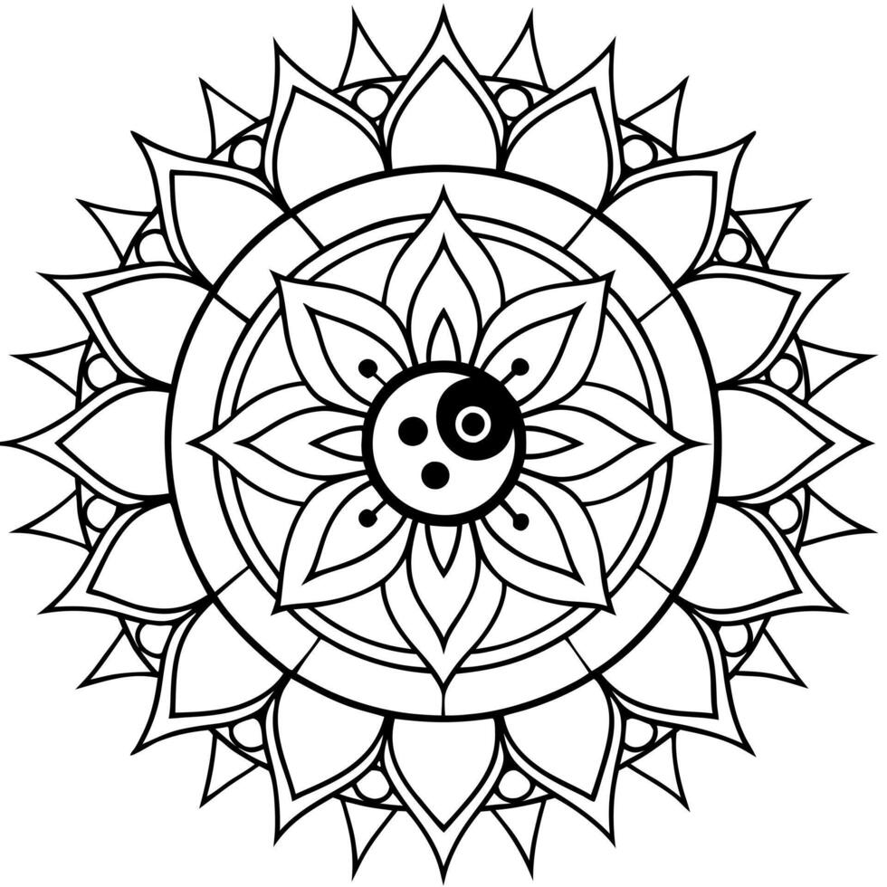 yin-yang mandala, illustration line art vector