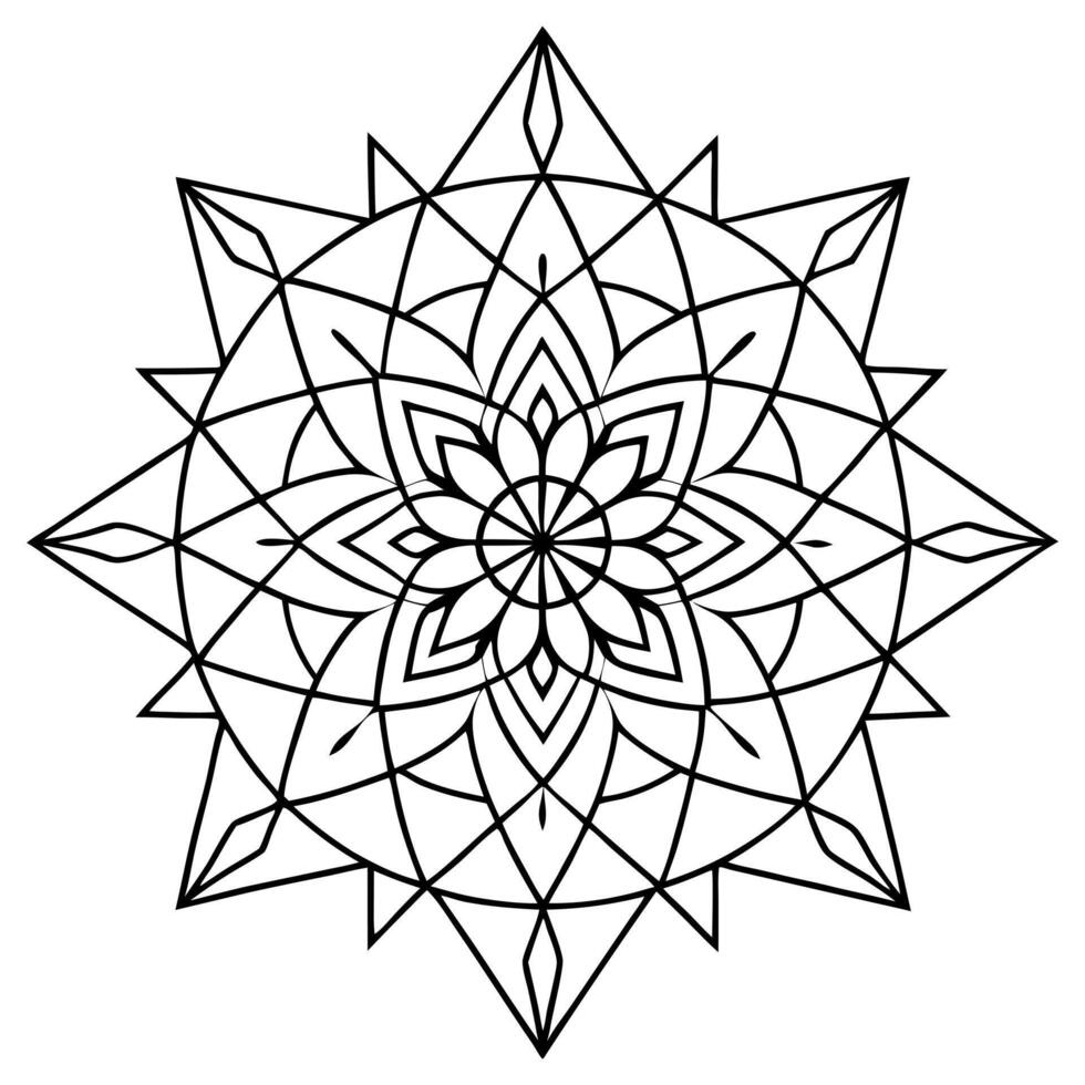 a delicate line-art mandala design, featuring intricate, symmetrical geometric patterns with vector