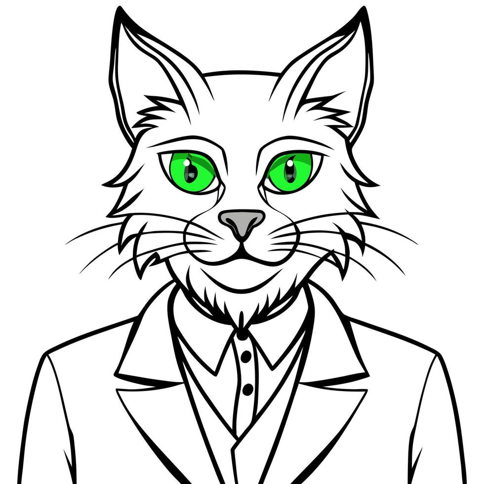 two color for a cat wearing a suit and tie with green eyes, a stock photo by hanns katz, vector