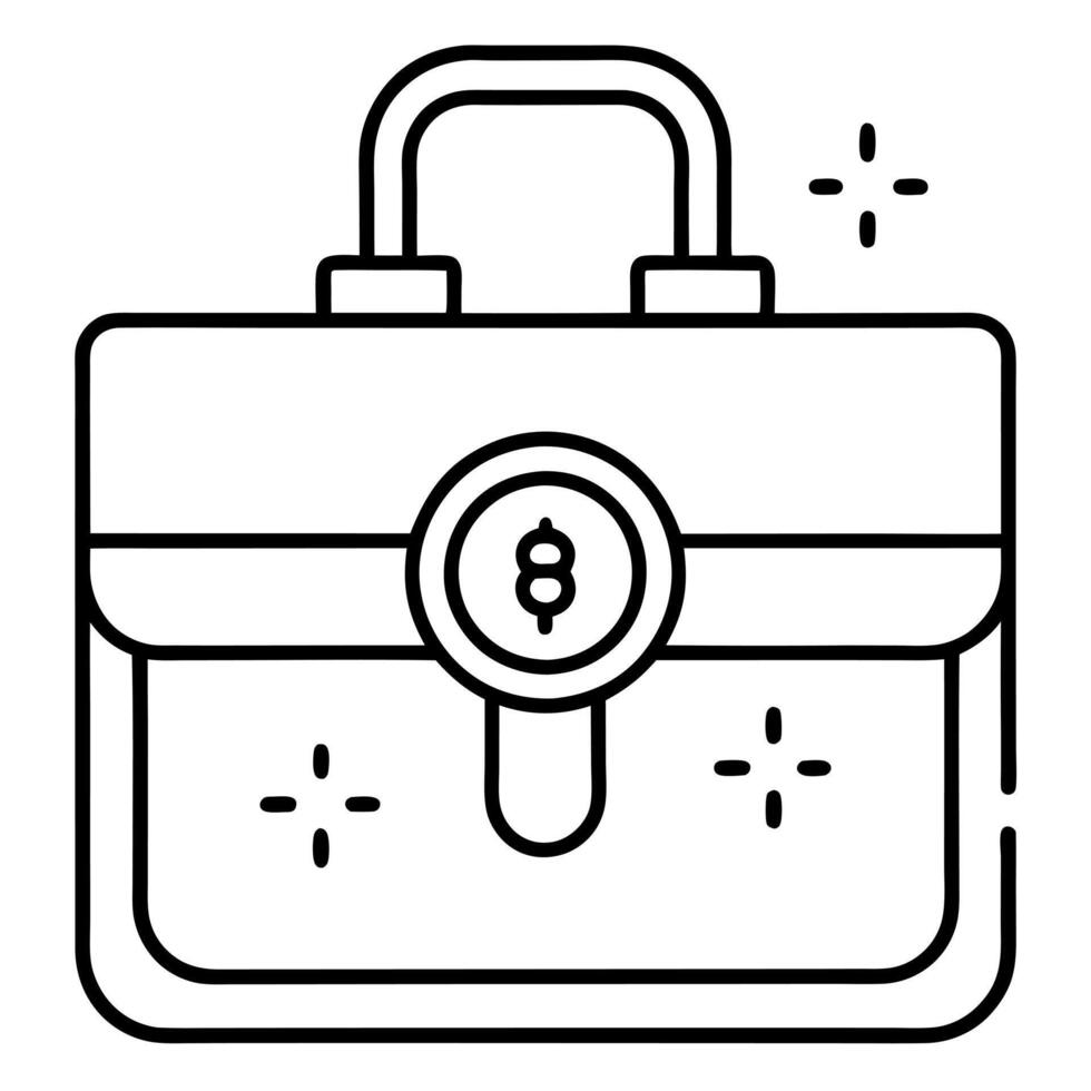 bitcoin black briefcase 2d, illustration line art vector