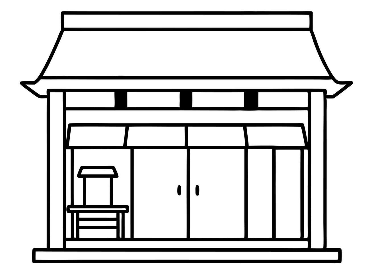 an old kyoto tiny shop front, illustration line art vector