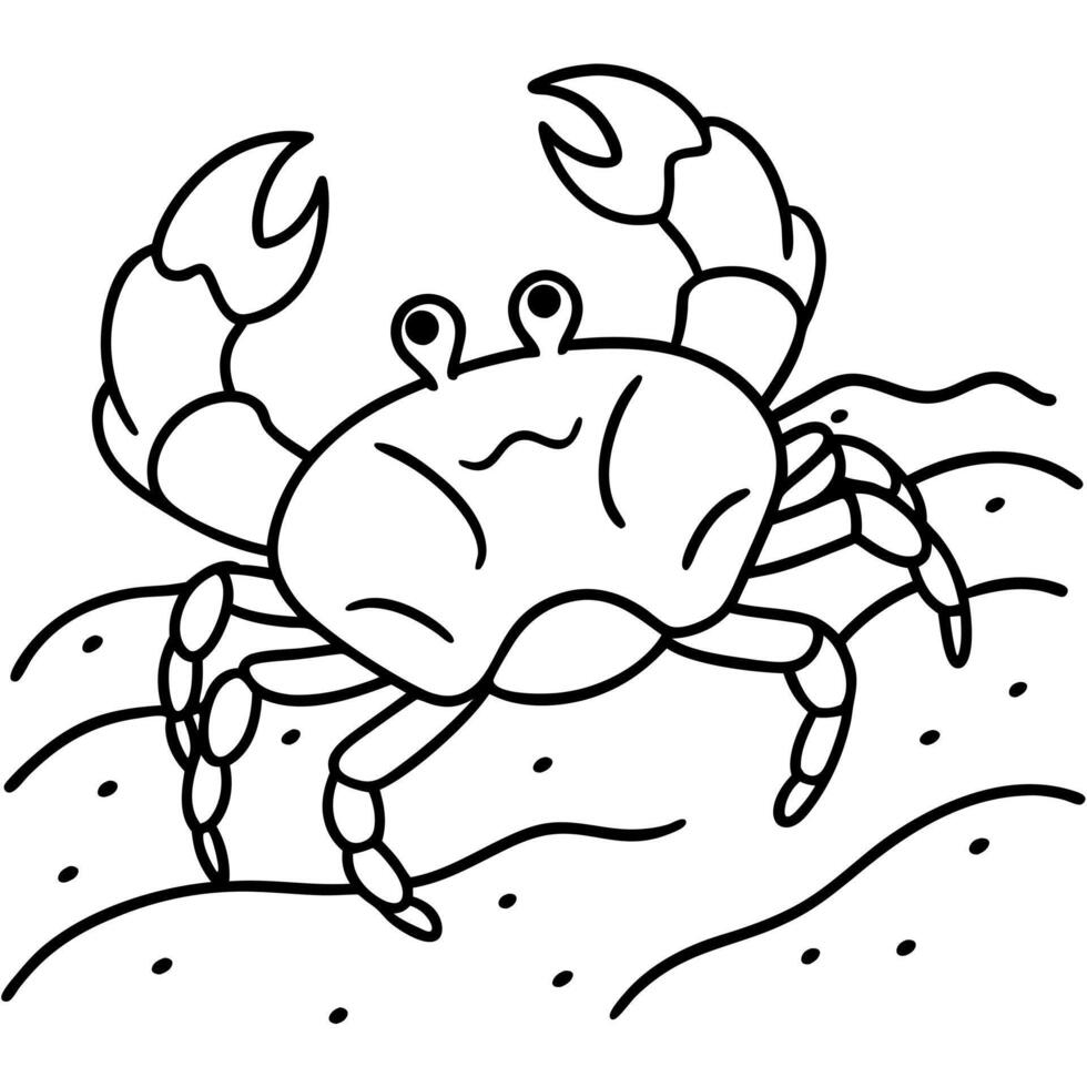 a crab scuttling across the sand on the beach, illustration line art vector