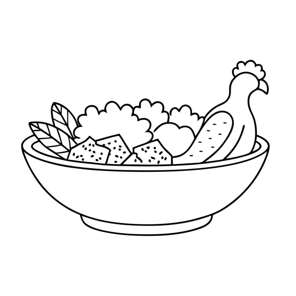 chicken caesar salad, illustration line art vector