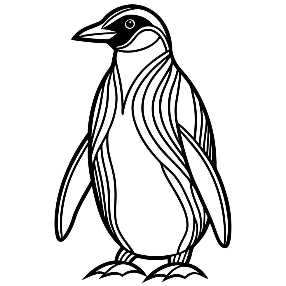 black penguin silhouette illustration, solid white background, illustration line art vector