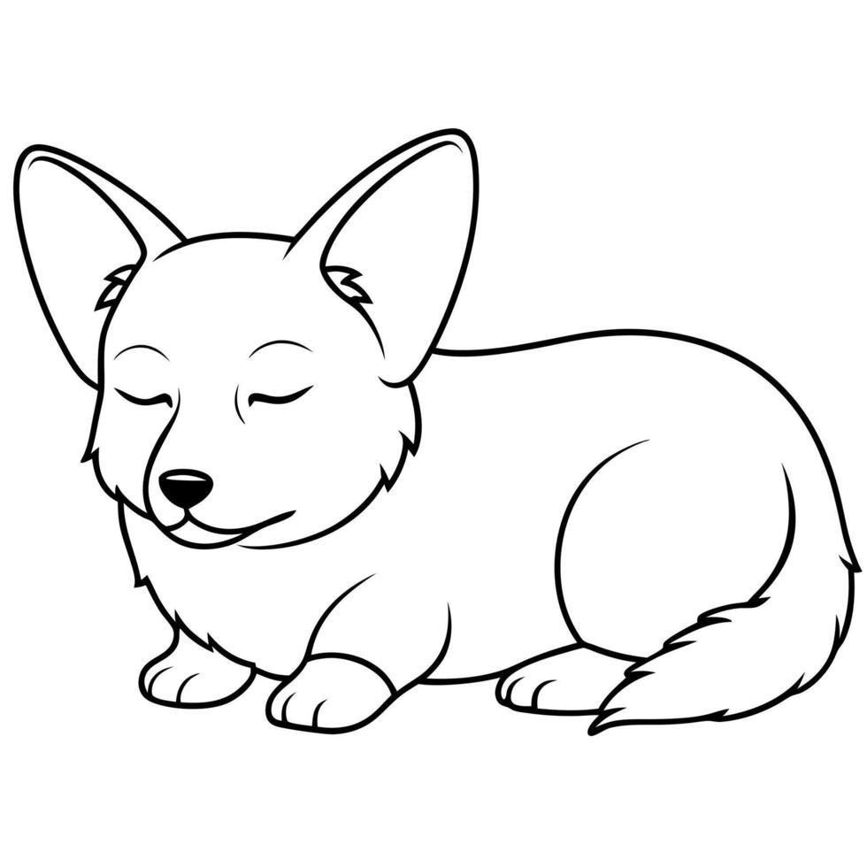 corgi dog sleeping, illustration line art vector