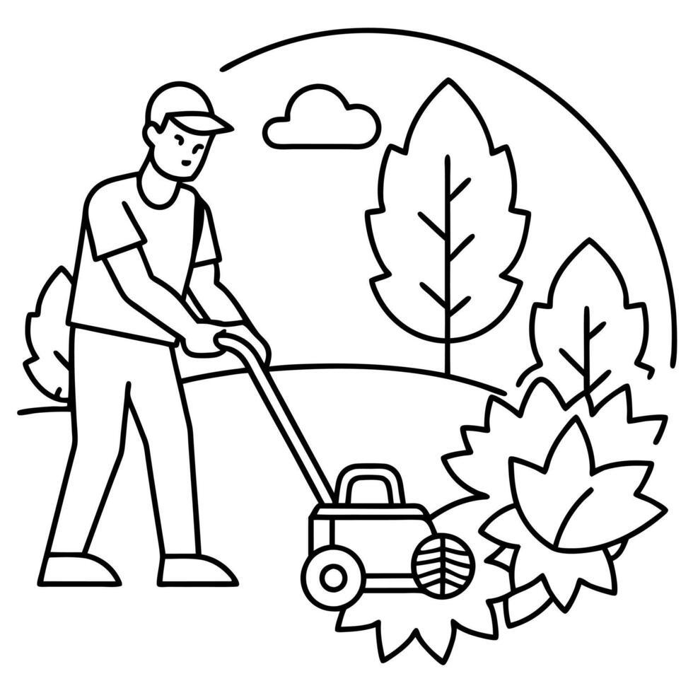 yard maintenance, illustration line art vector