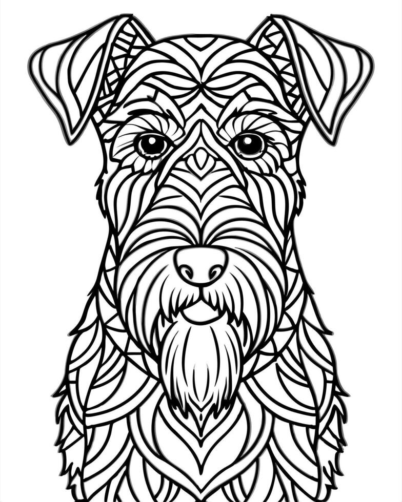 an intricate line art illustration of a airedale terrier filled with detailed patterns and vector
