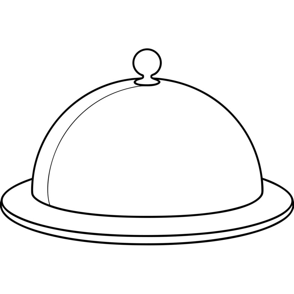 plate covered with cloche, illustration line art vector
