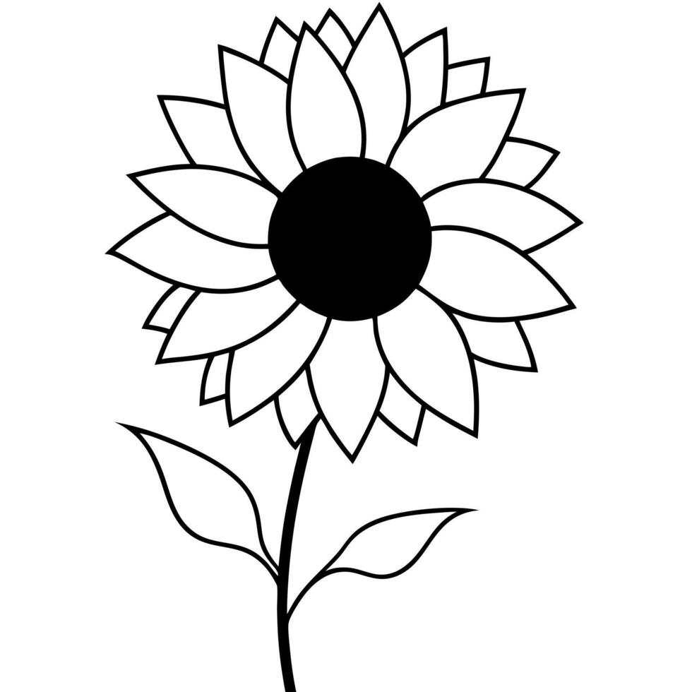 sunflower silhouette illustration on white background, illustration line art vector