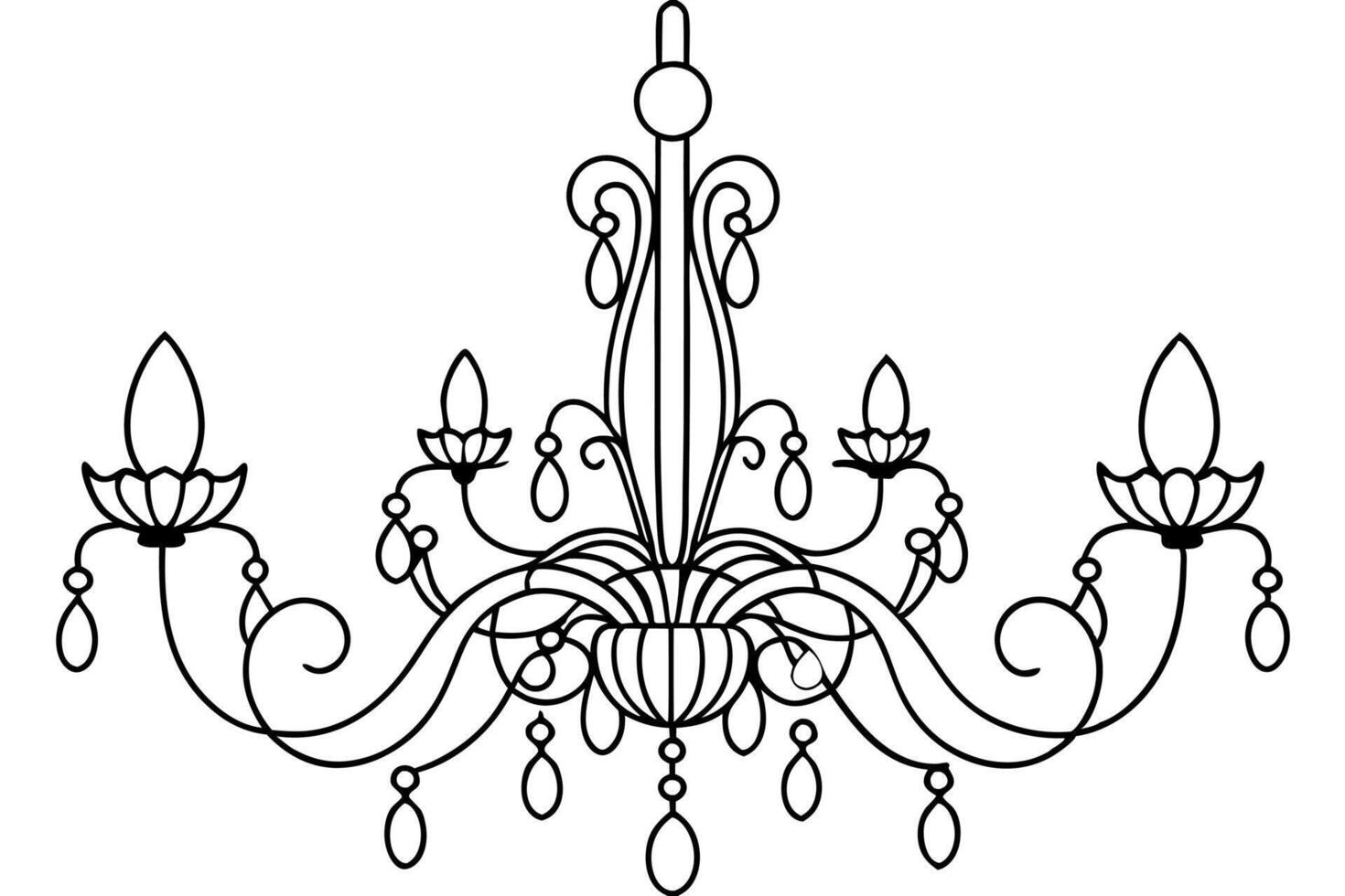 a beautiful chandelier with crystals, illustration line art vector
