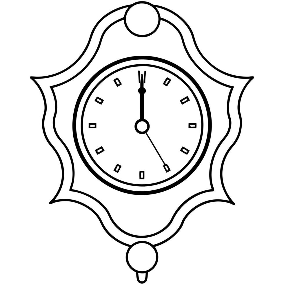 vintage wall clock, illustration line art vector