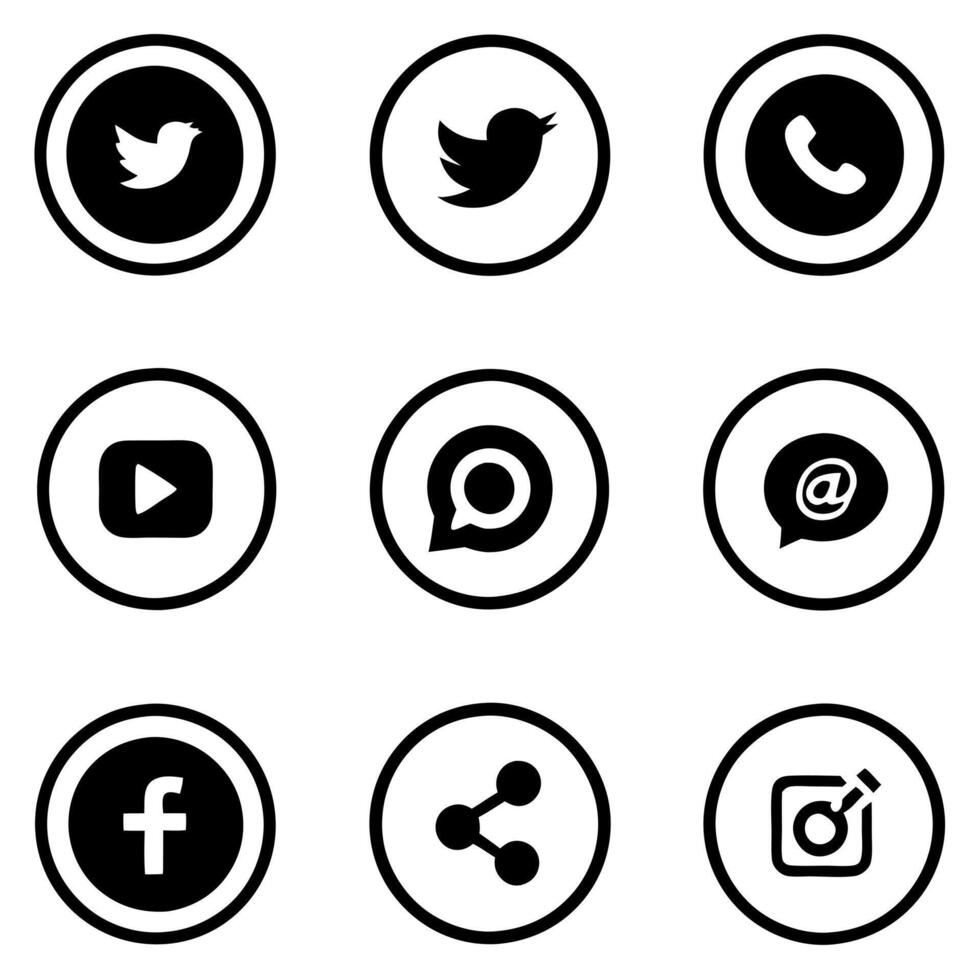 social media network icons facebook, instagram, twitter x, tiktok, linkedin, snapchat, pinterest, vector