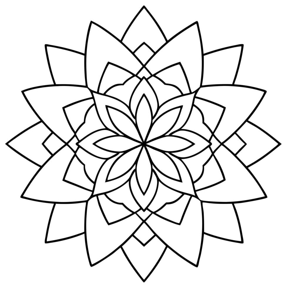 coloring pages for kids, bold line art, a lotus flower mandala with complex geometric lines and vector
