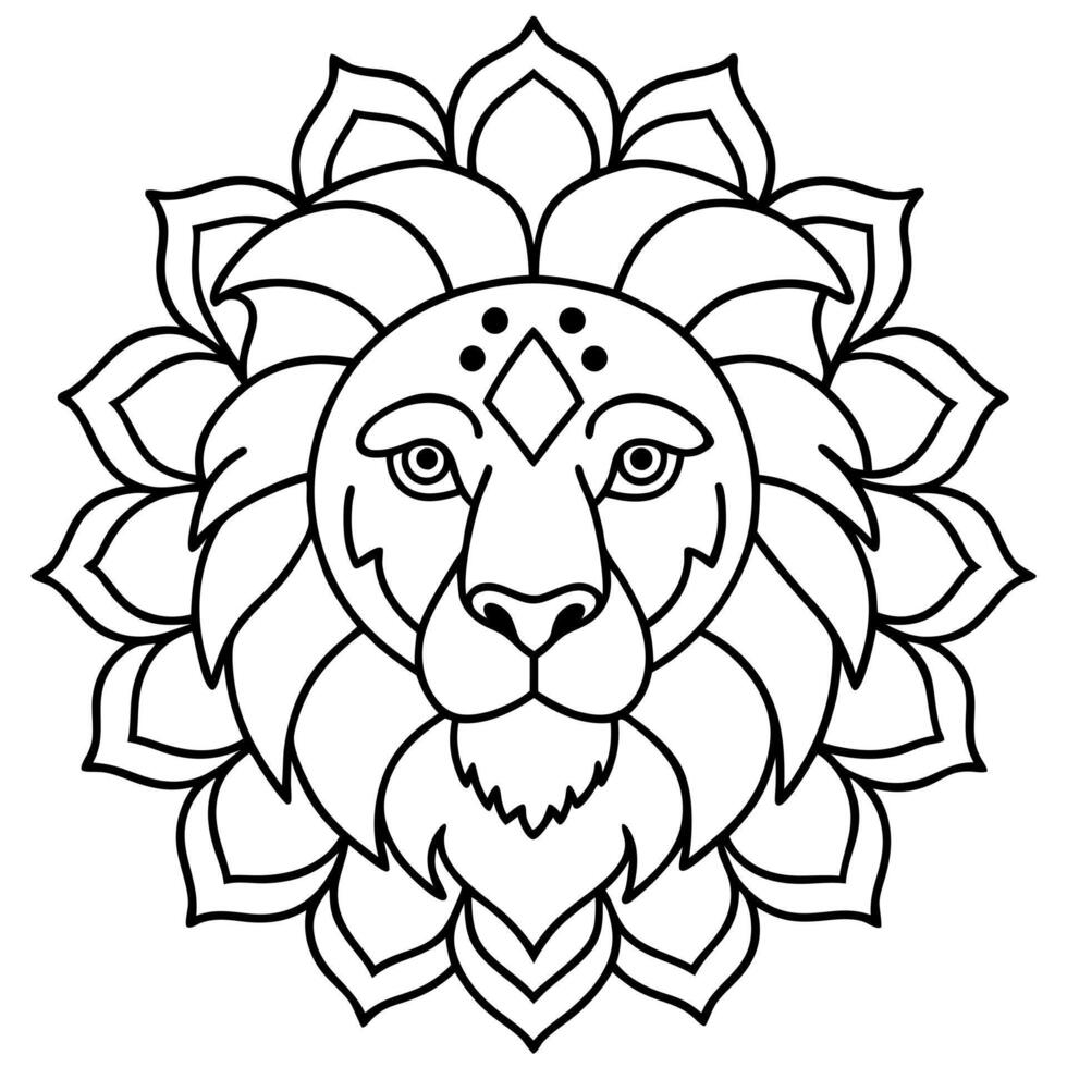 colouring page for audits lion face with mandala pattern on body, thick lines, lo details, no vector