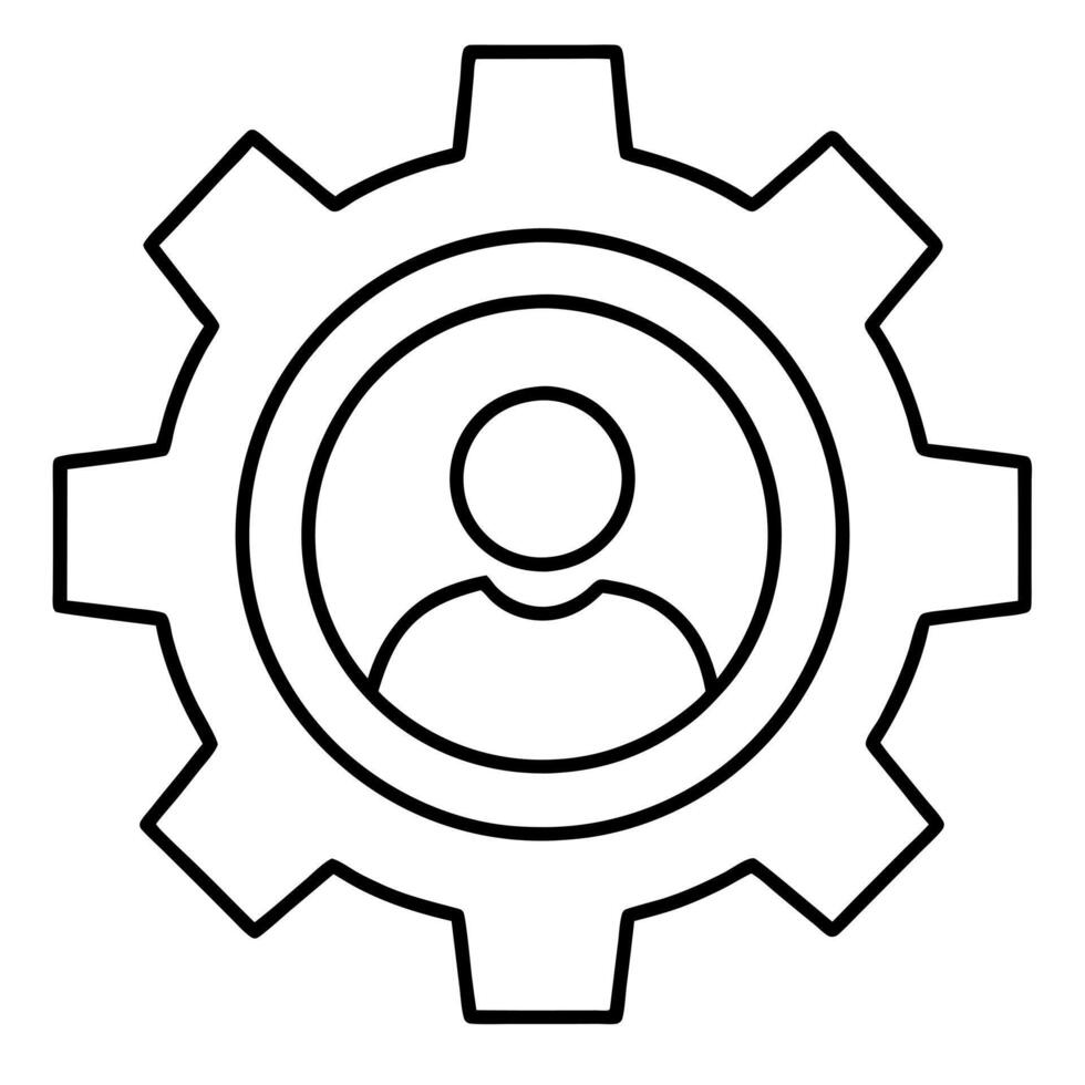 a gear with a person in the center, representing responsibility and strong principles, vector