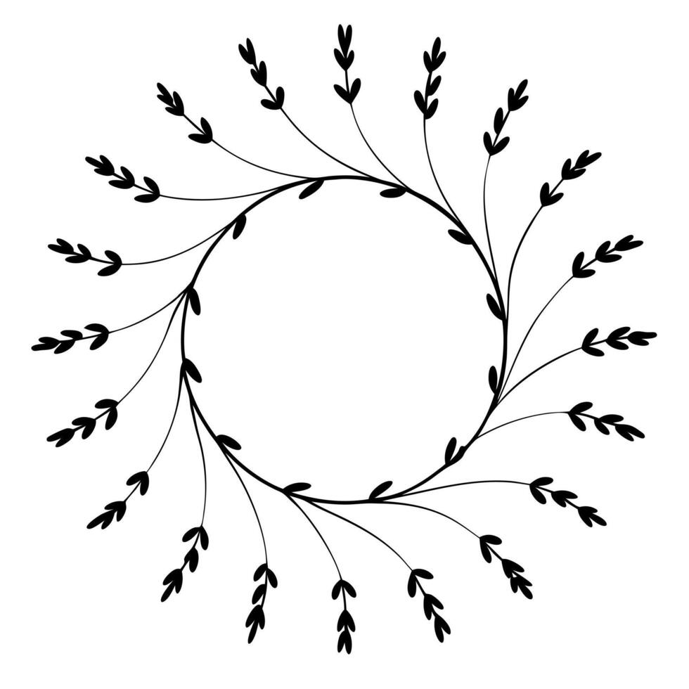 a soothing mandala with lavender sprigs forming a circular pattern clean, thin lines a calming and vector