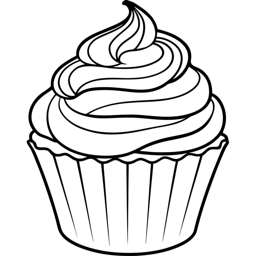 a close-up of a beautifully decorated vanilla cupcake with swirled pink and white frosting, vector