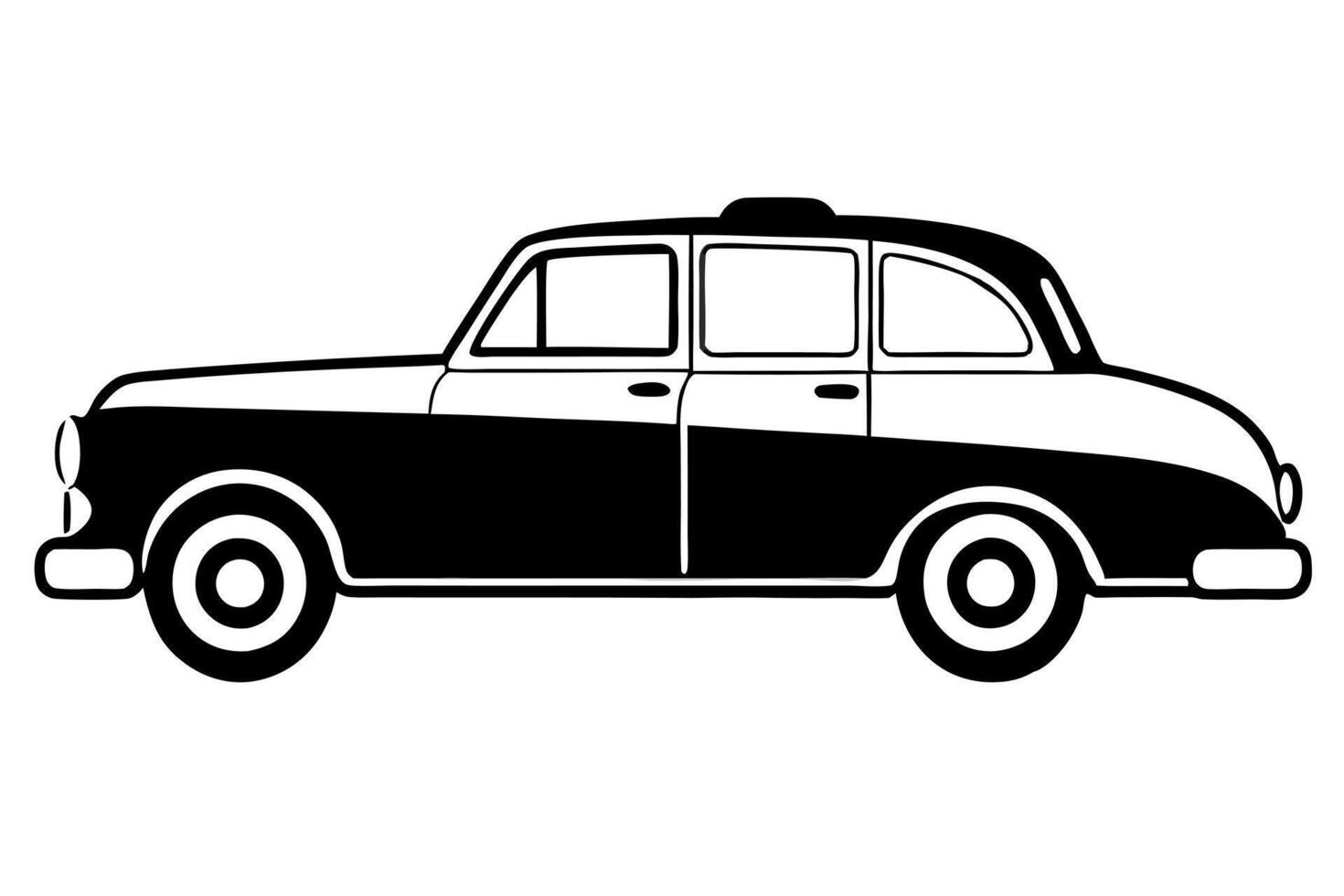 retro vintage taxi silhouette on white background, illustration line art vector