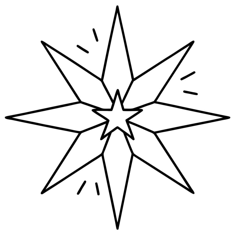 coloring page for kids, bold line art, christmas star shining brightly in the sky, vector