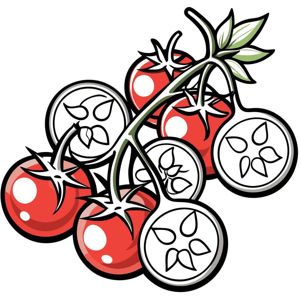 a charming illustration of cherry tomatoes on a clean white background showcase a cluster vector