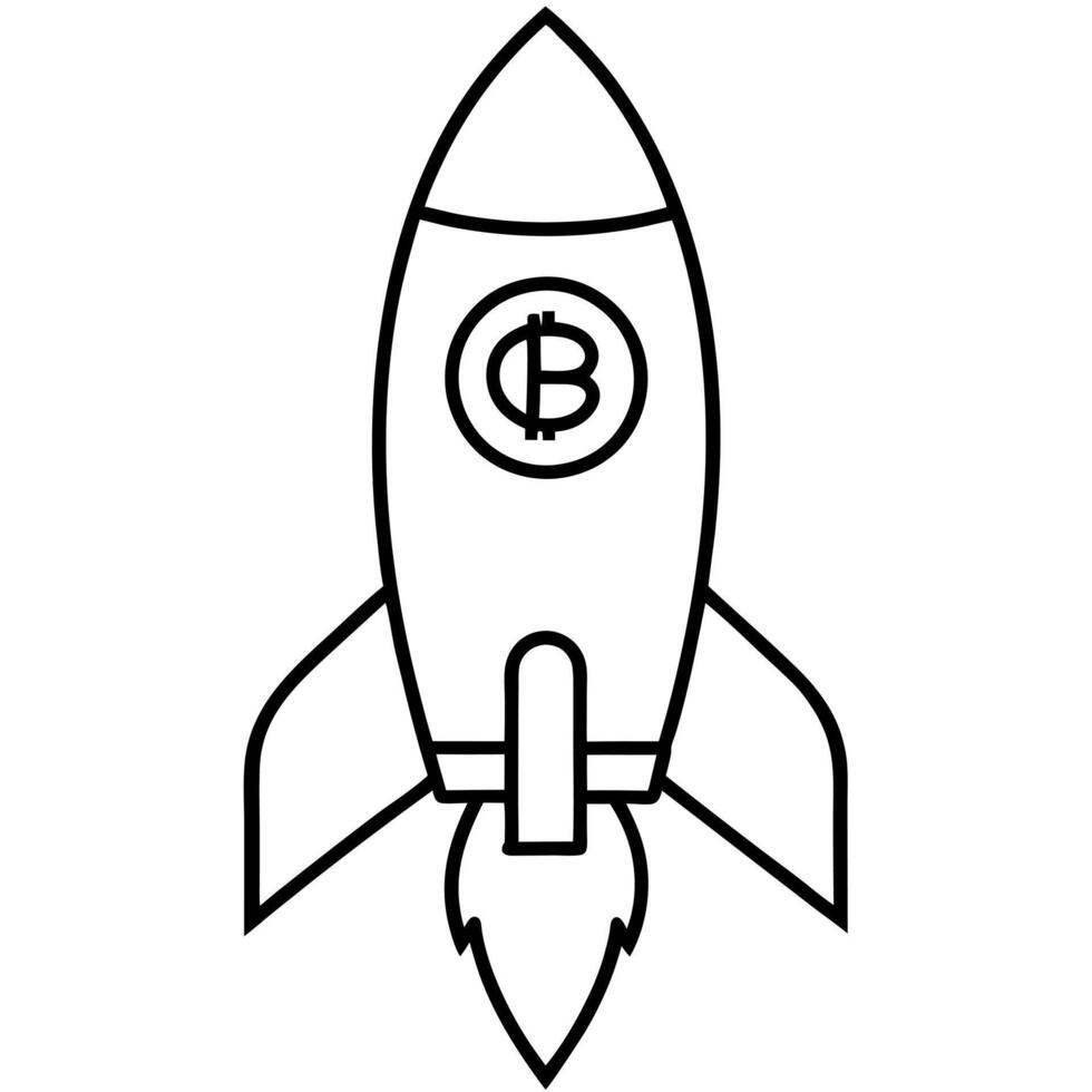 rocket with the bitcoin logo, illustration line art vector