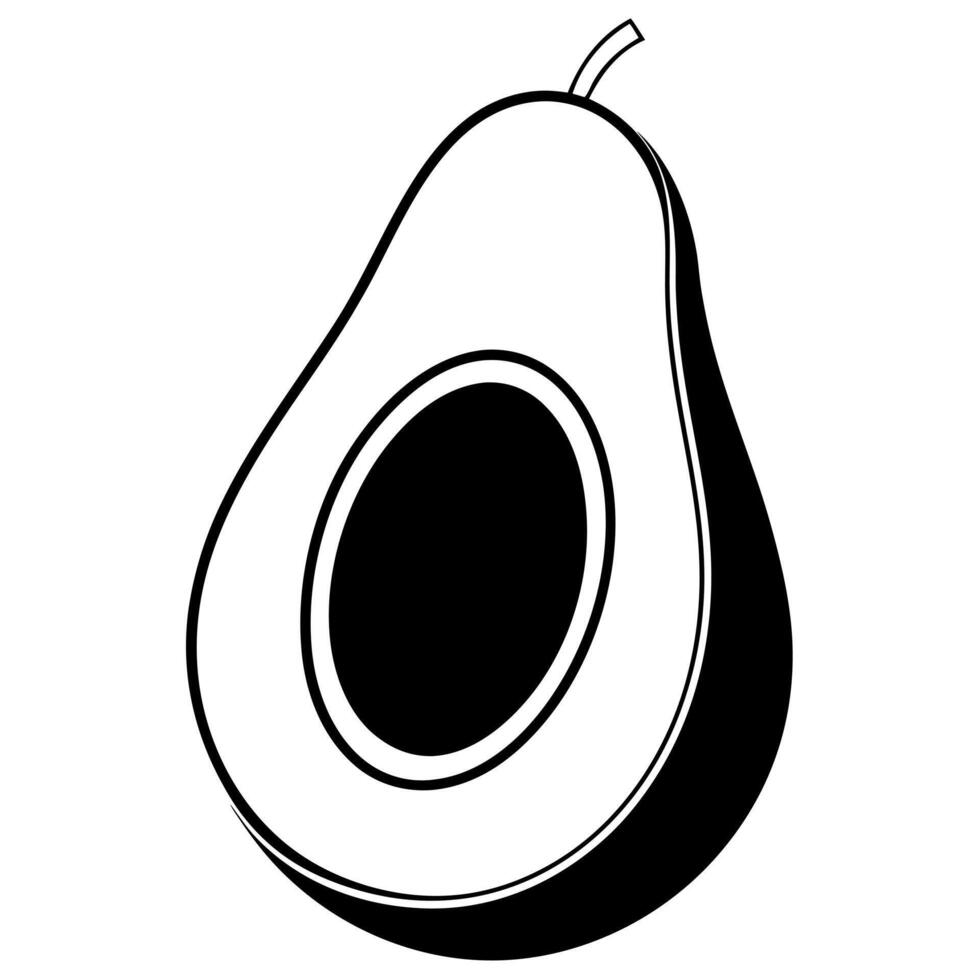 avocado black silhouette on white background, illustration line art vector
