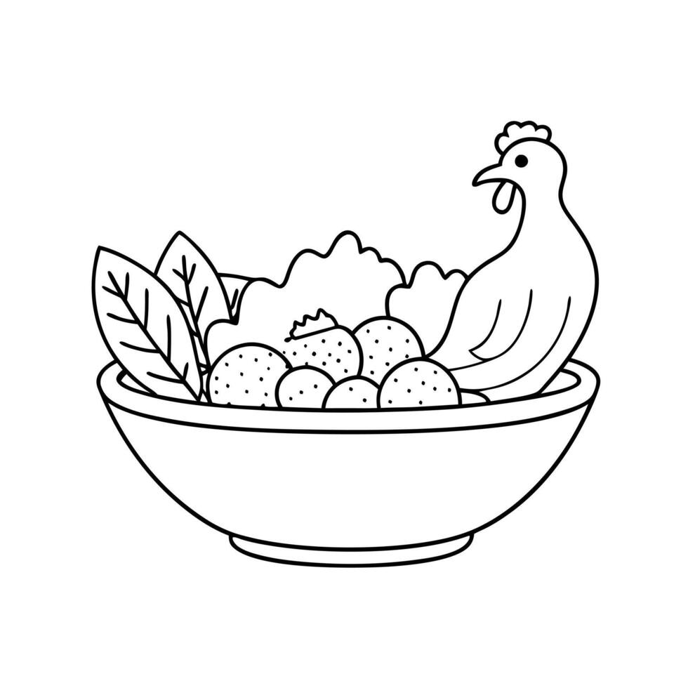 chicken caesar salad, illustration line art vector
