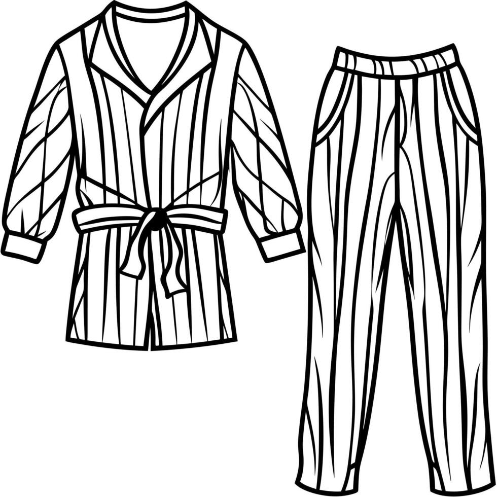 loungewear on white background, illustration line art vector