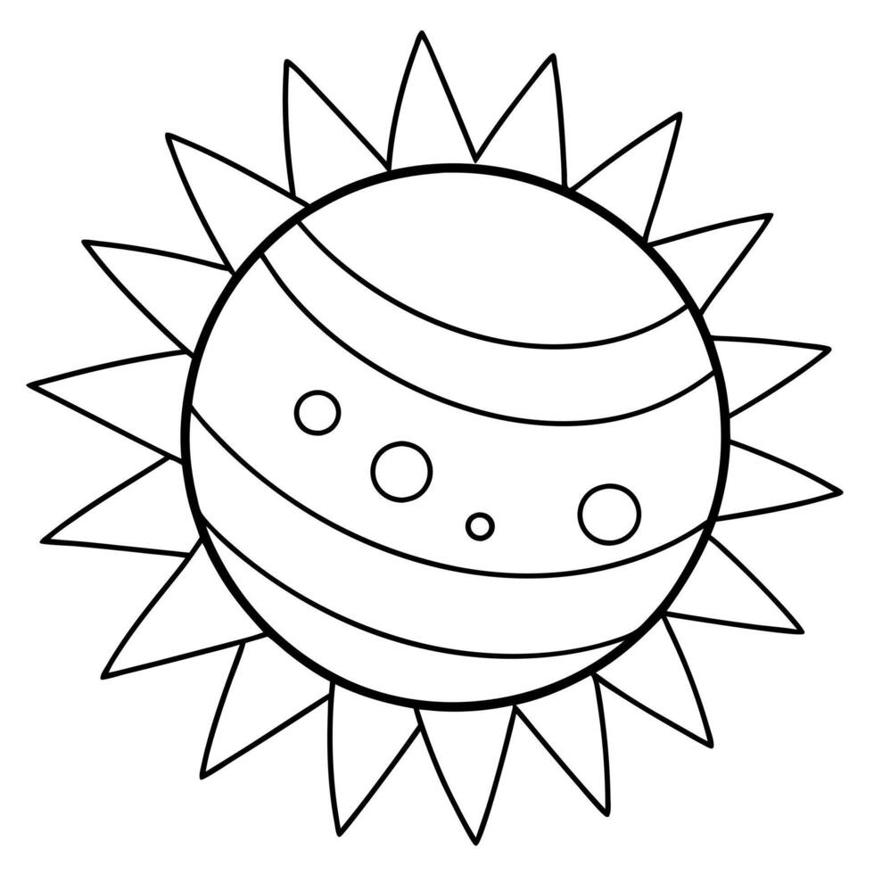 a coloring page of an space sun with no color just black lines, illustration line art vector