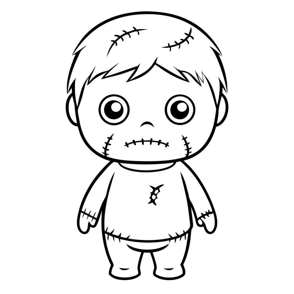 a chibbi and kawaii zombie, simple image, lines