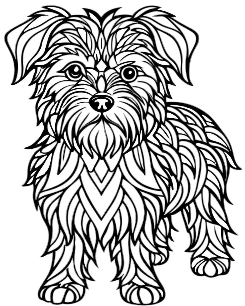 an intricate line art illustration of a affenpinscher filled with detailed patterns and geometric vector