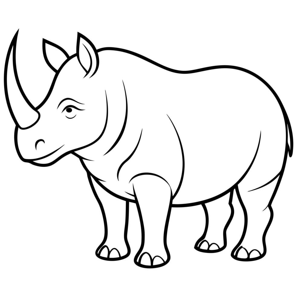 a large rhinoceros standing tall, showing off its distinct horn, illustration line art vector