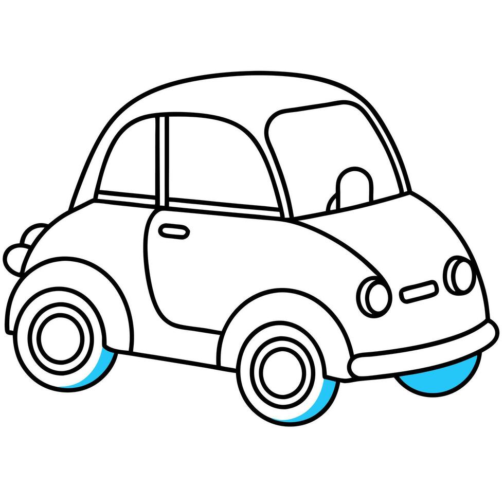 a tiny electric city car, painted light blue with cute round headlights, a compact design, and vector