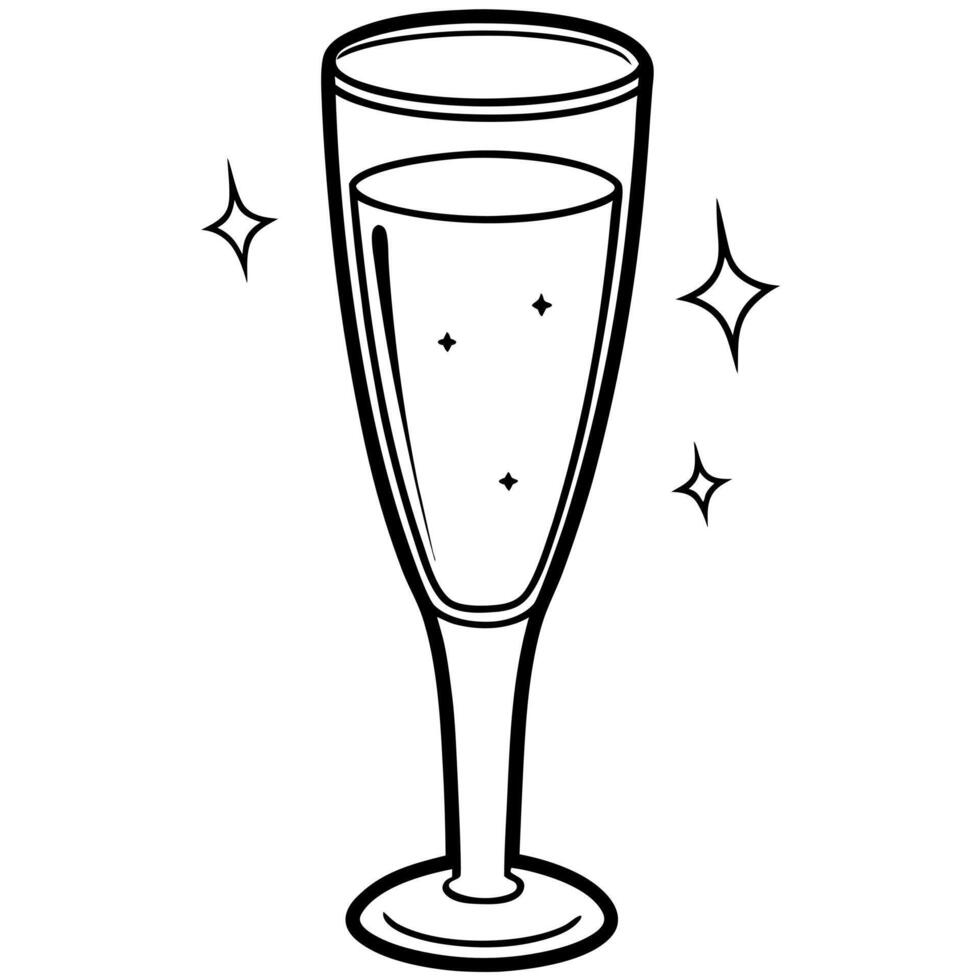glass of champagne, illustration line art vector