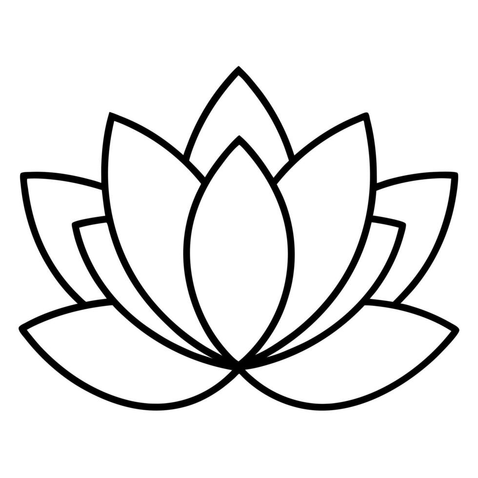 a simple, clean line art icon of a lotus flower, emphasizing its layered petals, vector