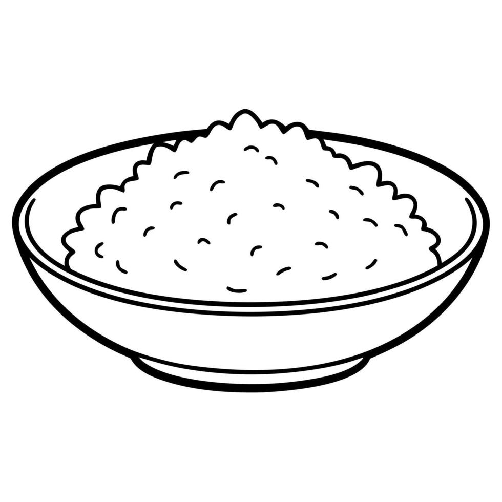 rice on wide plate, illustration line art vector