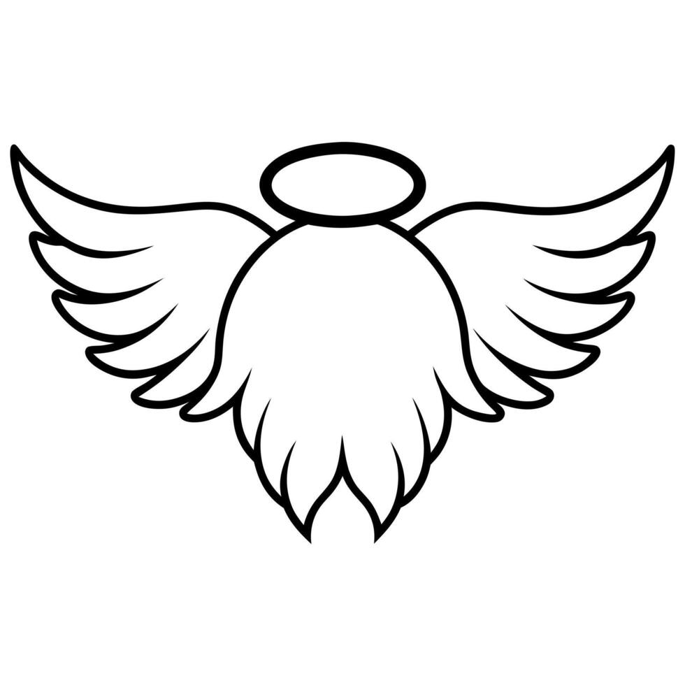 angel wings with halo, illustration line art vector