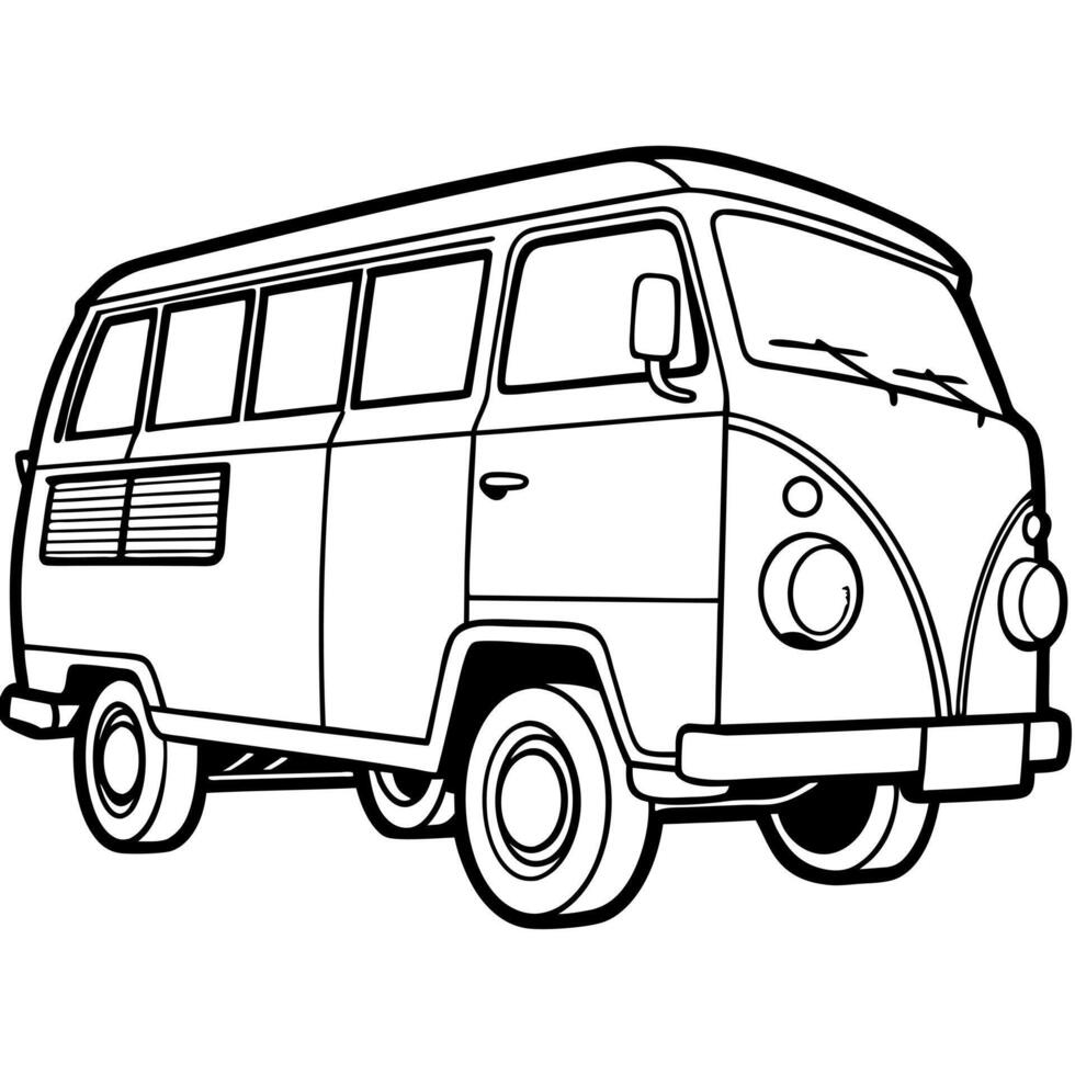 a van bottom camera angle, illustration line art vector