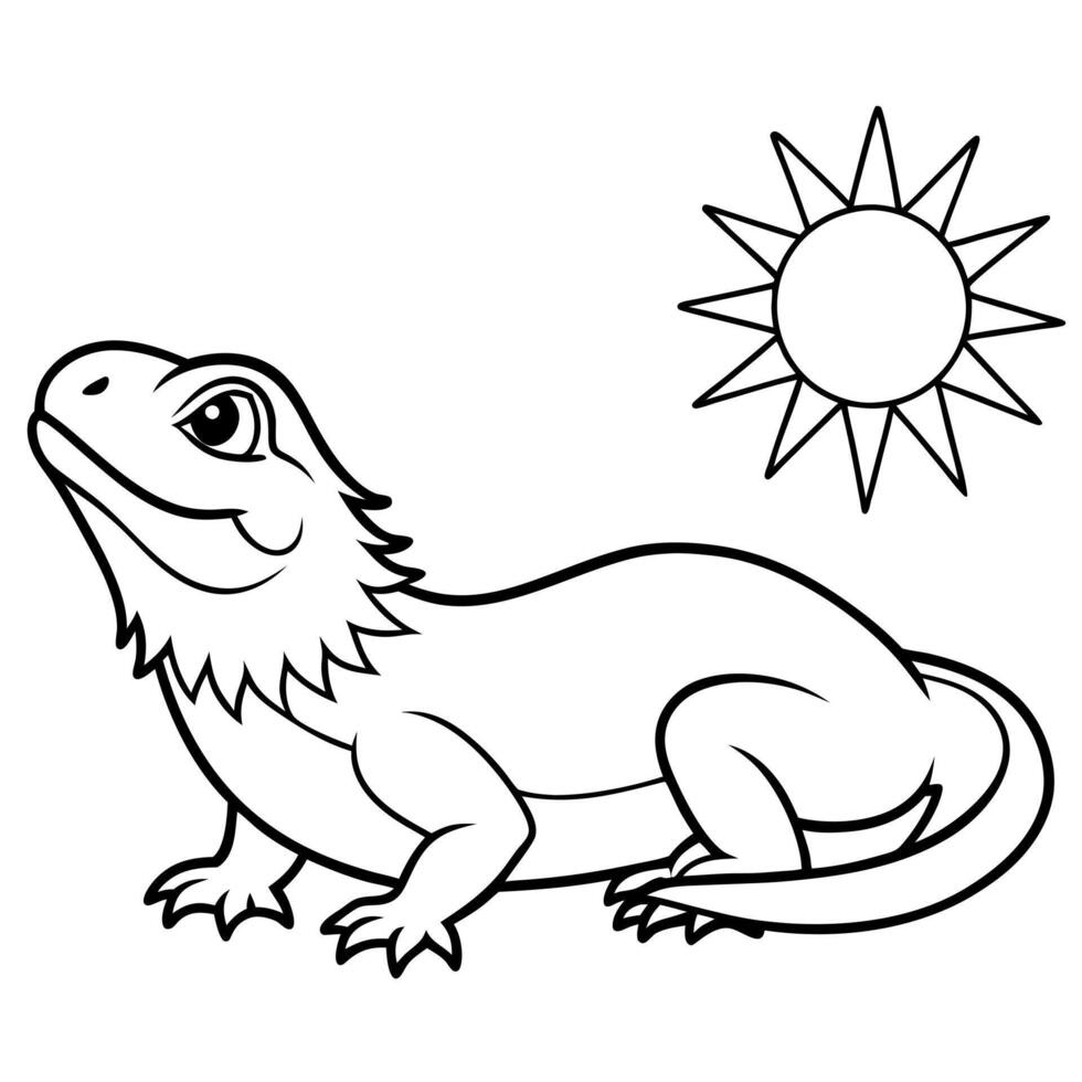 A lizard with the sun in the background coloring pages vector