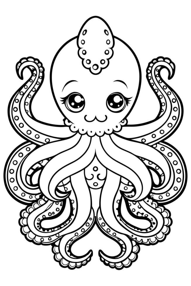 An octopus coloring page for kids vector