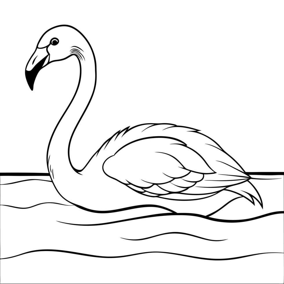 A flamingo swimming in the water coloring page vector