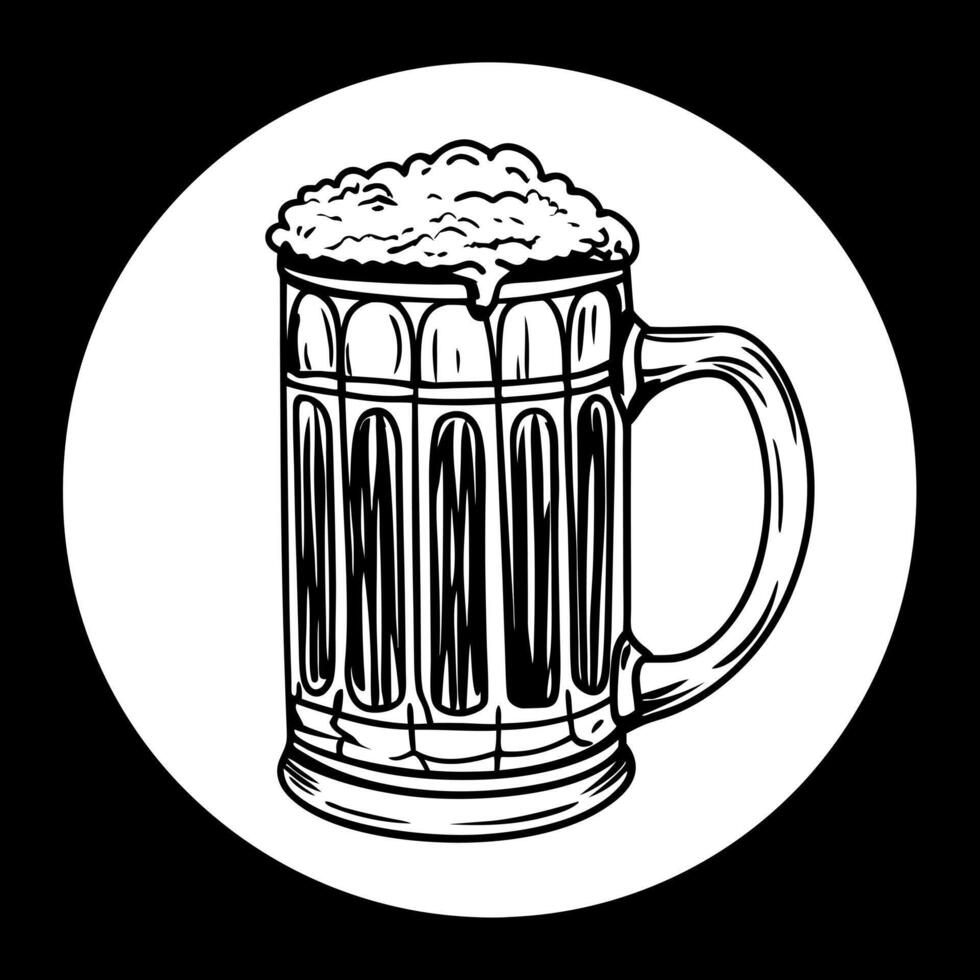 A black and white drawing of a beer mug vector