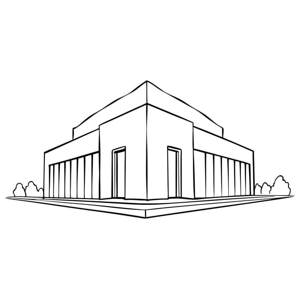 A drawing of a building with a large square window vector